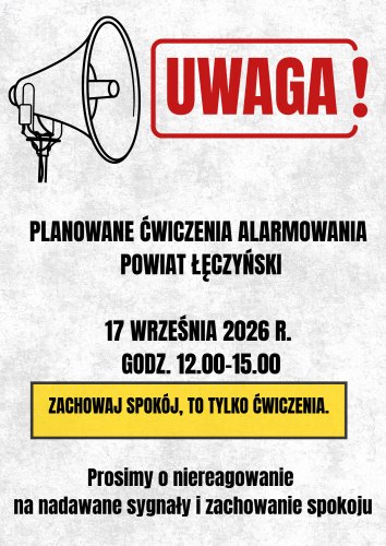 Planowane ćwiczenia systemów alarmowych w powiecie łęczyńskim